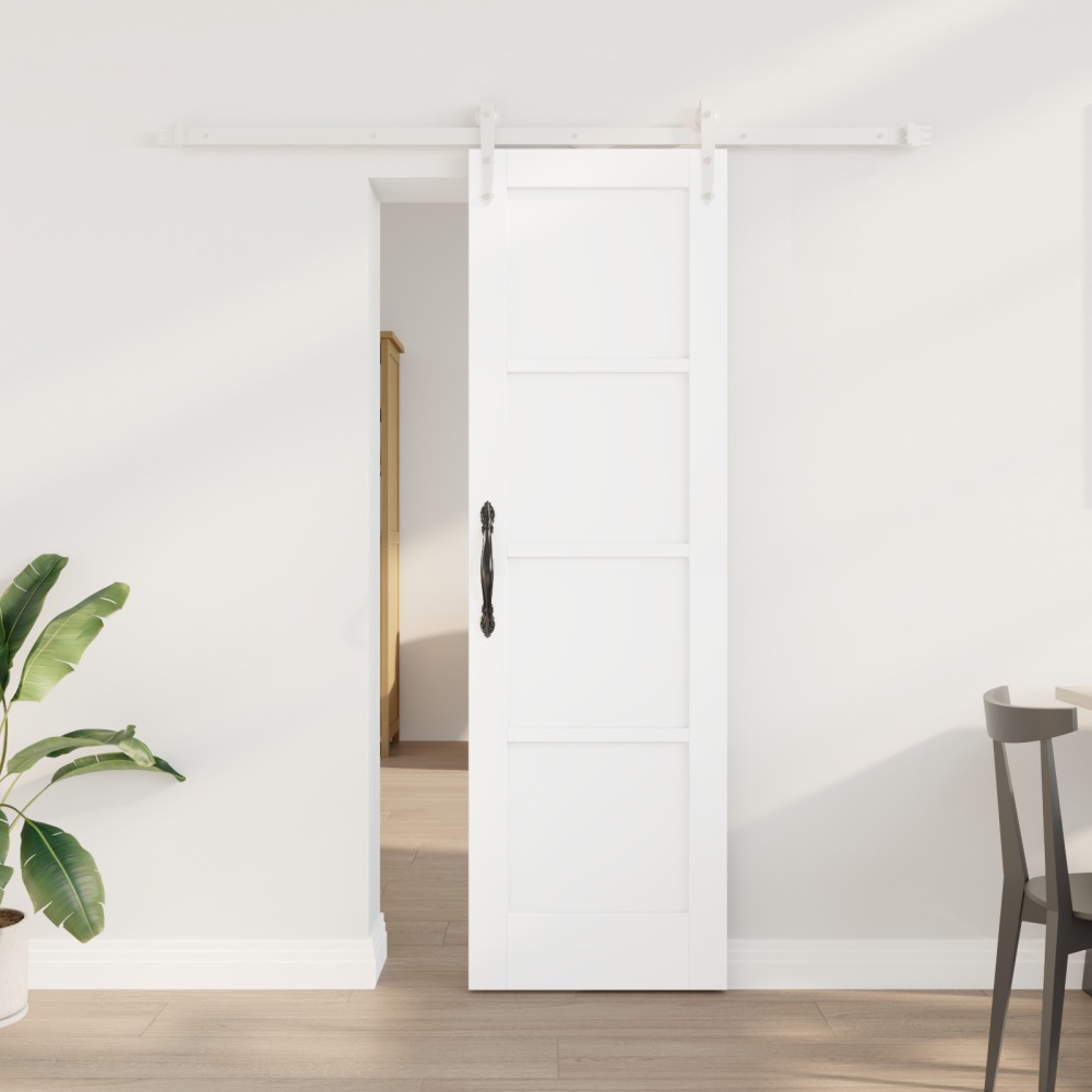 vidaXL Συρόμενη Πόρτα με Σετ Εξαρτημάτων Λευκή 61x198.5 εκ. Συμπαγής Ξύλο Πεύκου