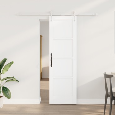 vidaXL Συρόμενη Πόρτα με Σετ Εξαρτημάτων Λευκή 61x198.5 εκ. Συμπαγής Ξύλο Πεύκου