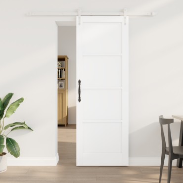 vidaXL Συρόμενη Πόρτα με Σετ Εξαρτημάτων Λευκή 73.5x211 εκ. Συμπαγές Ξύλο Πεύκου