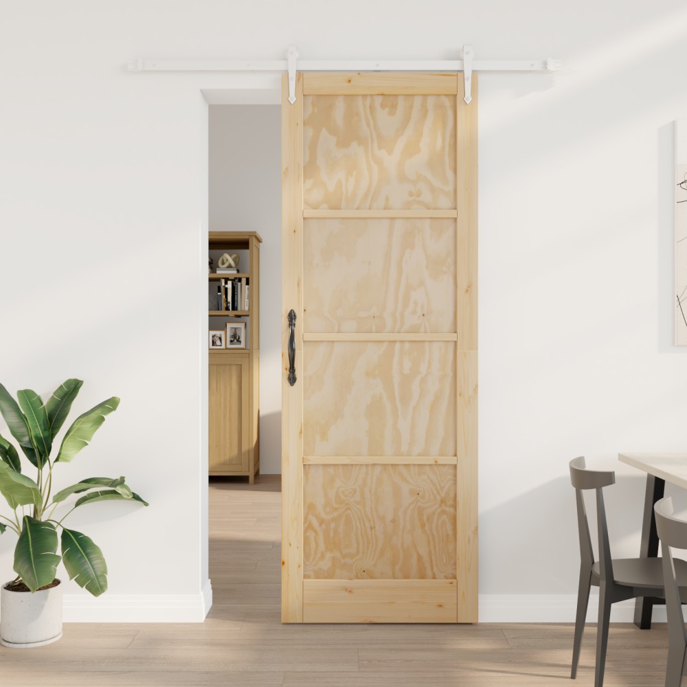 vidaXL Συρόμενη Πόρτα με Σετ Εξαρτημάτων 83x232 εκ. Μασίφ Ξύλο Πεύκου