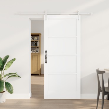 vidaXL Συρόμενη Πόρτα με Σετ Εξαρτημάτων Λευκή 86x198.5 εκ. Σαρκάκι Πεύκης