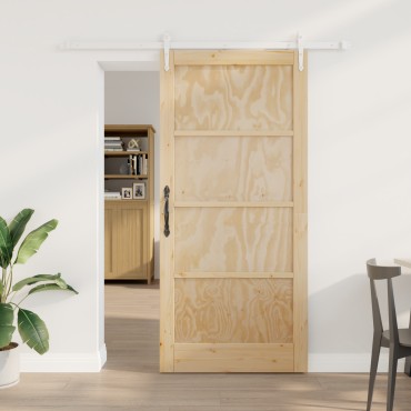 vidaXL Συρόμενη Πόρτα με Σετ Υλικών 93x202 εκ. Μασίφ Ξύλου Πεύκου