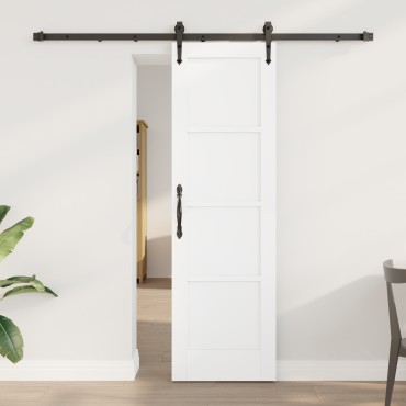 vidaXL Συρόμενη Πόρτα με Σετ Υλικών Λευκή 61x198.5 εκ. Στερεό Ξύλο Πεύκου