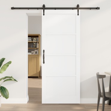 vidaXL Συρόμενη Πόρτα με Σετ Εξαρτημάτων Λευκή 86x211 εκ. Συμπαγές Ξύλο Πεύκου