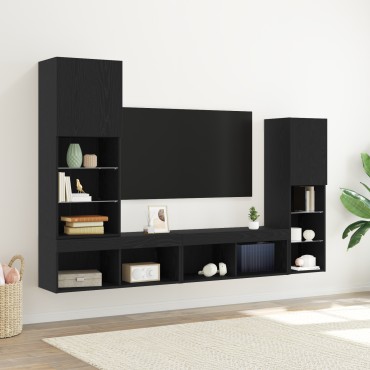 vidaXL LED Ντουλάπα TV Μαύρη Δρυς 30.5x30x102cm Μηχανικά Φτιαγμένη Ξύλινη