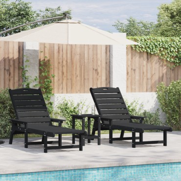 vidaXL Ξαπλώστρα 2 τεμ. Πολυαιθυλένιο Μαύρο 195,5x53x98,5cm