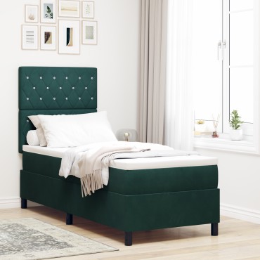 vidaXL Κρεβάτι με Στρώμα Dark Green 80x200 cm Βελούδο
