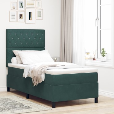 vidaXL Κρεβάτι Box Spring με Στρώμα Σκούρο Πράσινο 100x200 εκ. Βελούδο
