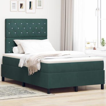 vidaXL Κρεβάτι Box Spring με Στρώμα Σκούρο Πράσινο Μικρό Διπλό Βελούδο