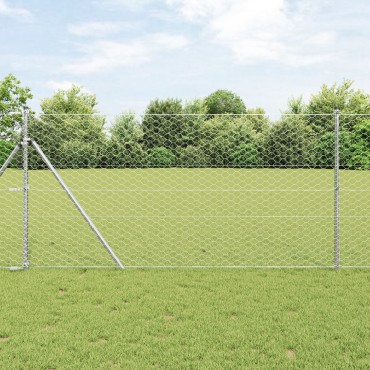 vidaXL Φράκτης Hexagon με 7 Πόλους 1.2x25 μ Ατσάλι Ασημί