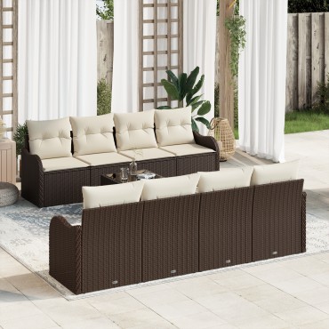 vidaXL Σετ Καναπέ Κήπου 9 τεμ. 8-Αριθμός καθισμάτων Καφέ και Κρέμα 231x62x85cm  Γωνιακός