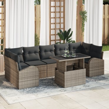 vidaXL Σετ Καναπέ Κήπου 8 τεμ. Γκρι Πολυ Ρατάν 289x124x85cm  Γωνιακός