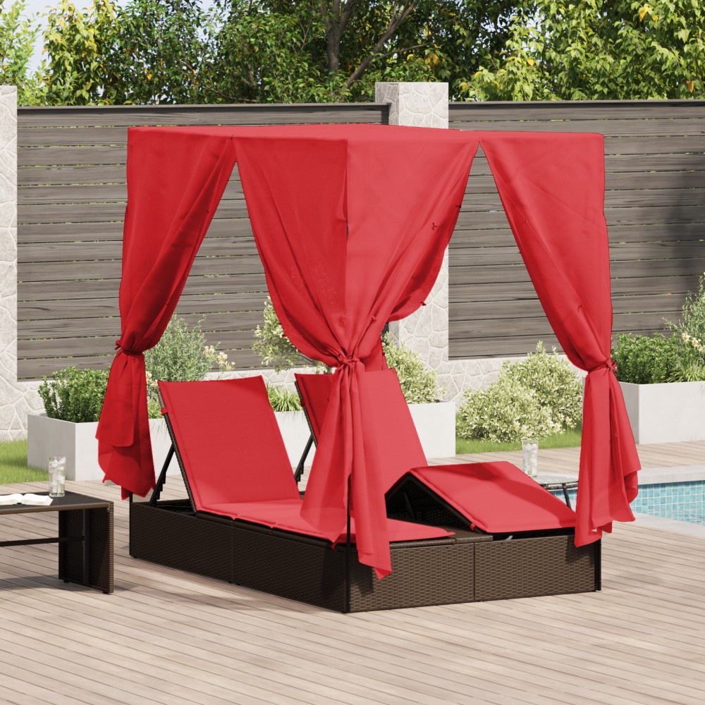 vidaXL Διπλή ξαπλώστρα Κόκκινο 205x129x200cm συνθετικό ρατάν
