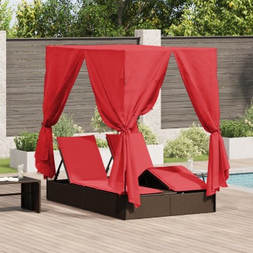 vidaXL Διπλή ξαπλώστρα Κόκκινο 205x129x200cm συνθετικό ρατάν