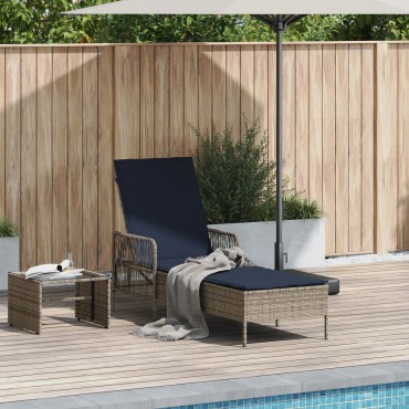 vidaXL Ξαπλώστρα συνθετικό ρατάν Γκρι και Navy Blue 200x55x92cm 1 τεμ.