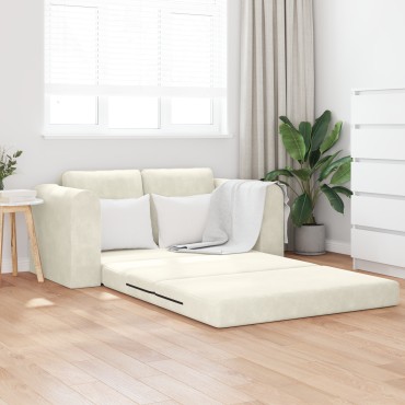 vidaXL Καναπές Κρεβάτι 2 σε 1 Κρεμ 148x71x83cm Βελούδο 1 τεμ. Γωνιακός