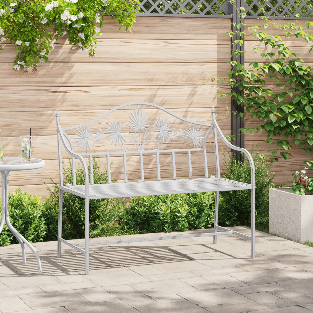 vidaXL Παγκάκι κήπου Αντίκες Λευκό 104x52,5x89cm Ατσάλι 1 τεμ.