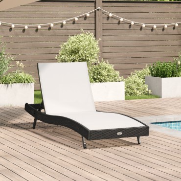 vidaXL Ξαπλώστρα Μαύρο και Λευκό 197x70x82cm συνθετικό ρατάν 1 τεμ.