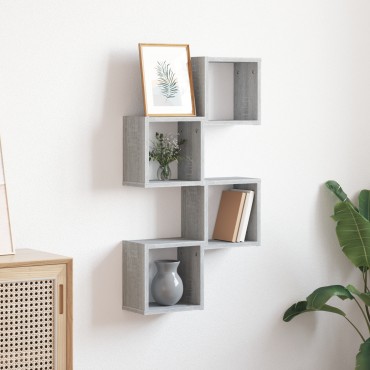 vidaXL Floating Ράφια Γκρι σονομά MDF Μεσαία Επιτοίχια Floating Ράφια