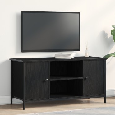 vidaXL Ράφι Τηλεόρασης Μαύρο Δρύινο 100x40x50cm Κατασκευασμένο από Ξύλο και Χάλυβα