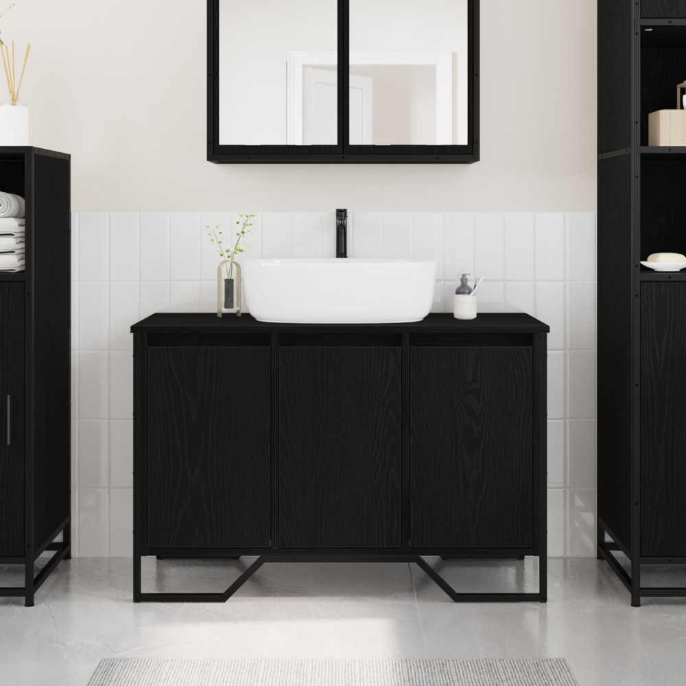 vidaXL Ντουλάπα Νιπτήρα Mπάνιου Μαύρη Οξυά 91x35x60 εκ 1 τεμ.