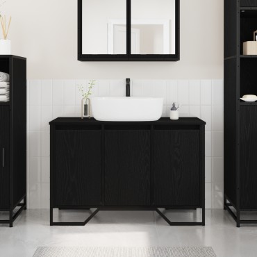 vidaXL Ντουλάπα Νιπτήρα Mπάνιου Μαύρη Οξυά 91x35x60 εκ 1 τεμ.