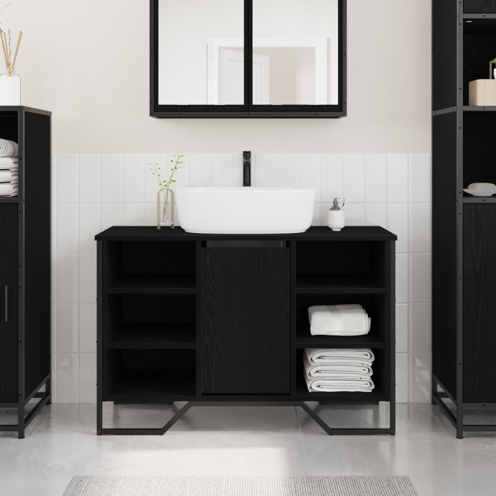 vidaXL Ντουλάπα Νιπτήρα Mπάνιου Μαύρη Οξυά 91x35x60 εκ 1 τεμ.
