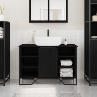 vidaXL Ντουλάπα Νιπτήρα Mπάνιου Μαύρη Οξυά 91x35x60 εκ 1 τεμ.