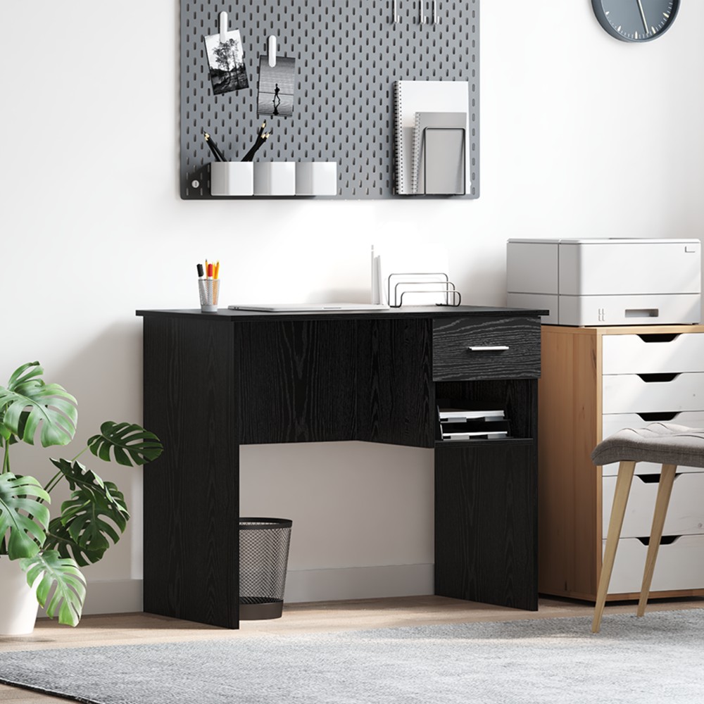 vidaXL Γραφείο με Αποθήκευση Μαύρης Δρύς 90x49.5x75cm Επεξεργασμένο Ξύλο 1 τεμ.