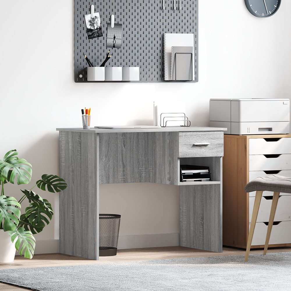 vidaXL Γραφείο με Αποθήκη Γκρι Sonoma 90x49.5x75cm Επεξεργασμένο Ξύλο 1 τεμ.