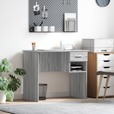 vidaXL Γραφείο με Αποθήκη Γκρι Sonoma 90x49.5x75cm Επεξεργασμένο Ξύλο 1 τεμ.