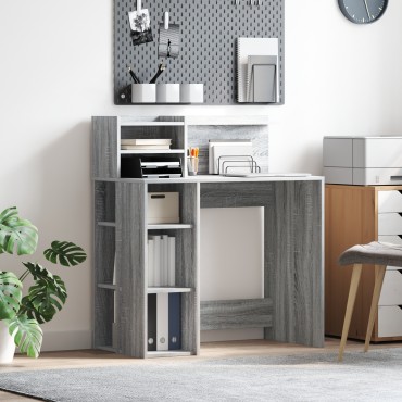 vidaXL Γραφείο με Χώρο Αποθήκευσης Γκρι Sonoma 90x48x101.5cm Επεξεργασμένο Ξύλο 1 τεμ.