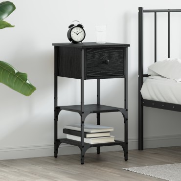 vidaXL κομοδίνο Μαύρο Δρυ 34x36x70cm Επεξεργασμένο Ξύλο 1 τεμ.