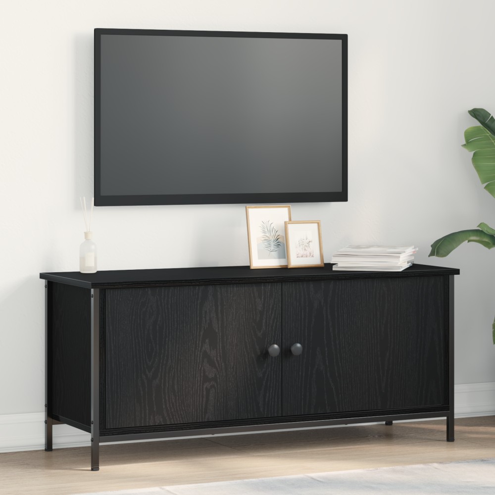 vidaXL TV Stand Μαύρης Δρυός Μαύρη δρυός Μοριοσανίδα, Μέταλλο 102x35x45cm