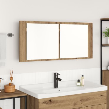 vidaXL Ντουλάπα καθρέφτη LED Δρυός Artisan 100x12x45cm Από επεξεργασμένο ξύλο 1 τεμ.