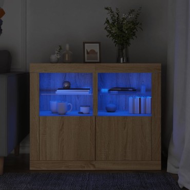vidaXL Ντουλάπια με Φώτα LED 2 τεμ. Sonoma Δρυς από Επεξεργασμένο Ξύλο 41x37x67cm