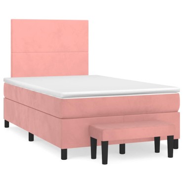 vidaXL Κρεβάτι Boxspring με Στρώμα Ροζ 120x190 εκ. Βελούδινο