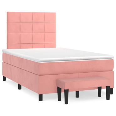 vidaXL Κρεβάτι Boxspring με Στρώμα Ροζ 120x190 εκ. Βελούδινο