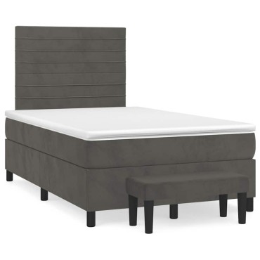 vidaXL Κρεβάτι Boxspring με Στρώμα Σκούρο Γκρι 120x190 εκ. Βελούδινο
