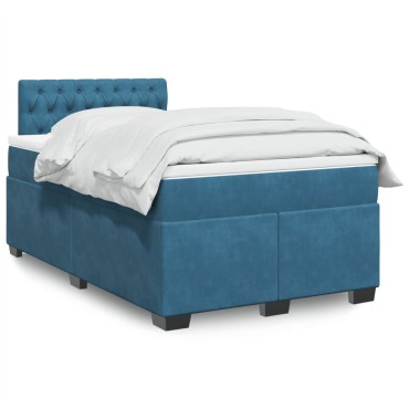 vidaXL Κρεβάτι Boxspring με Στρώμα Σκούρο Μπλε 120x200 εκ. Βελούδινο