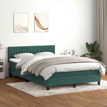 vidaXL Κρεβάτι Boxspring με Στρώμα Σκούρο Πράσινο 140x210εκ. Βελούδινο