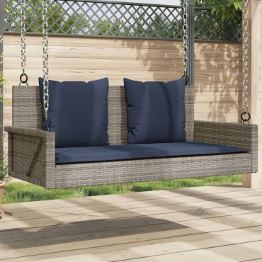 vidaXL Παγκάκι Κούνιας με Μαξιλάρια Γκρι 119x56x48cm από Συνθετικό Ρατάν 1 τεμ.
