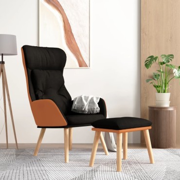 vidaXL Πολυθρόνα Relax Μαύρο από Συνθετικό Δέρμα & Υφασμα με Υποπόδιο 70x77x94cm 1 τεμ.
