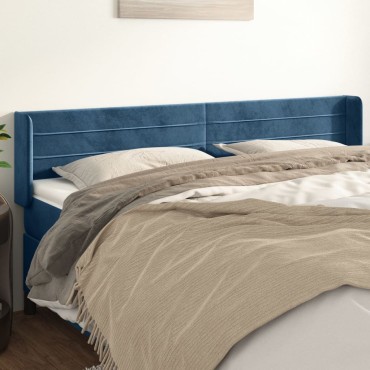 vidaXL Κεφαλάρι με Πτερύγια Σκούρο Μπλε 163x16x78/88cm Βελούδινο 1 τεμ.