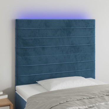 vidaXL Κεφαλάρι Κρεβατιού LED Σκούρο Μπλε 80x5x118/128cm Βελούδινο 1 τεμ.