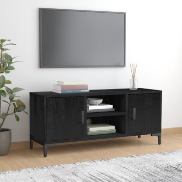 vidaXL Έπιπλο Τηλεόρασης Μαύρο 110x35x48cm από Μασίφ Ξύλο Πεύκου