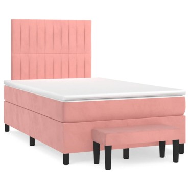 vidaXL Κρεβάτι Boxspring με Στρώμα Ροζ 120x190 εκ. Βελούδινο