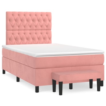vidaXL Κρεβάτι Boxspring με Στρώμα Ροζ 120x190 εκ. Βελούδινο