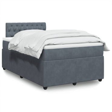 vidaXL Κρεβάτι Boxspring με Στρώμα Σκούρο Γκρι 120x190 εκ. Βελούδινο