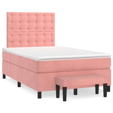 vidaXL Κρεβάτι Boxspring με Στρώμα Ροζ 120x190 εκ. Βελούδινο